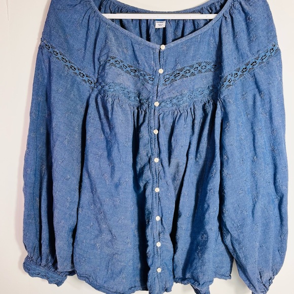 Old Navy Women’s XL Embroidered Blue Long Sleeve Peasant Blouse Boho - Picture 1 of 9